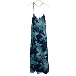 LOFT Blue Floral Braided Racerback Maxi Dress Size Large Tropical Resort